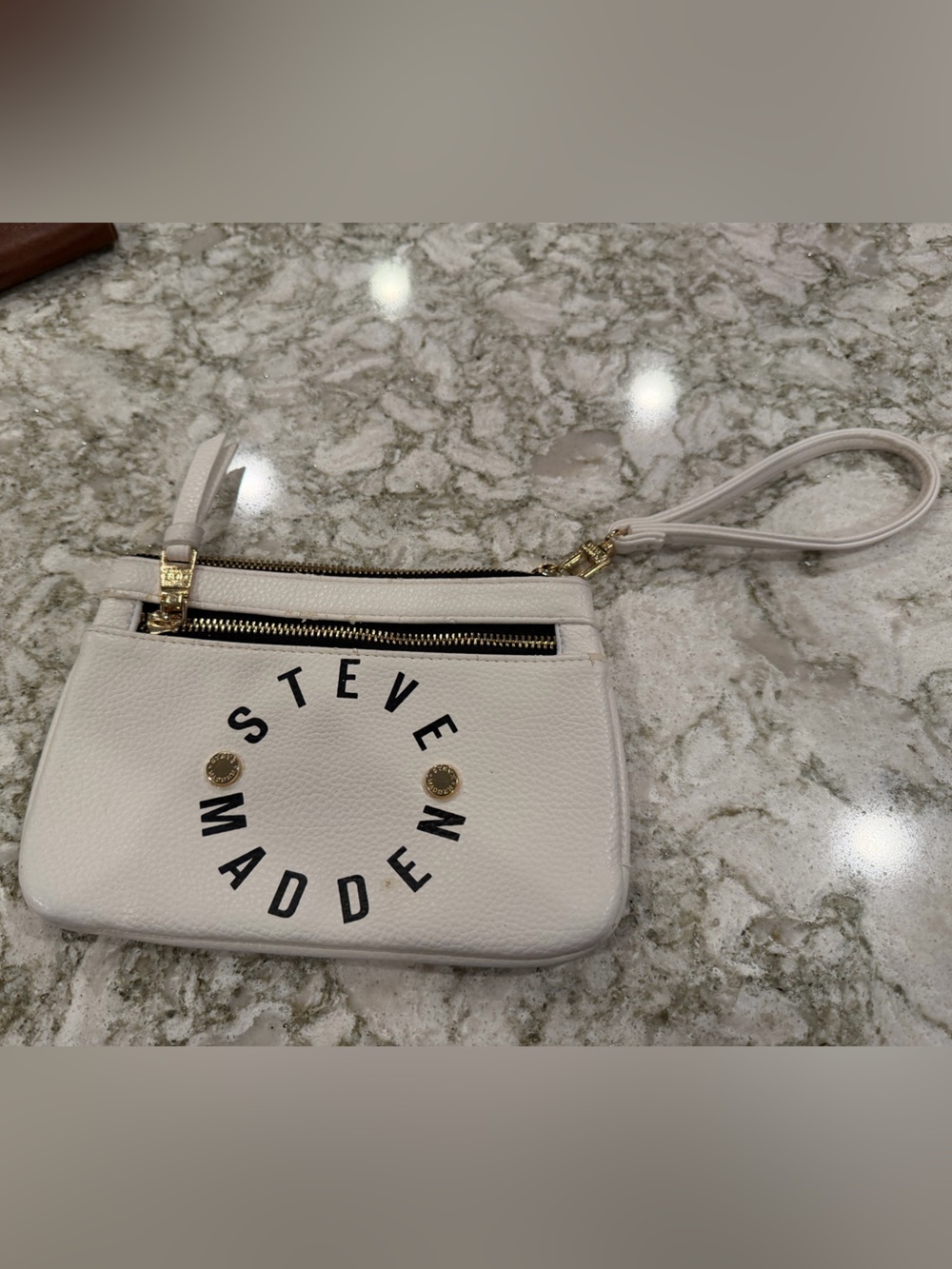 Steve Madden Ivory Pebbled Wristlet with Gold Hardware
